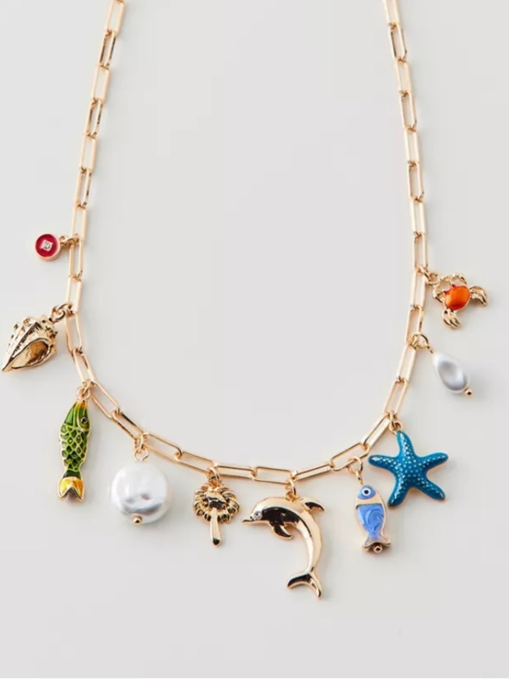 NEW Urban Outfitters Ortley Beach Charm Necklace Chain Gold Colored Enamel Charm